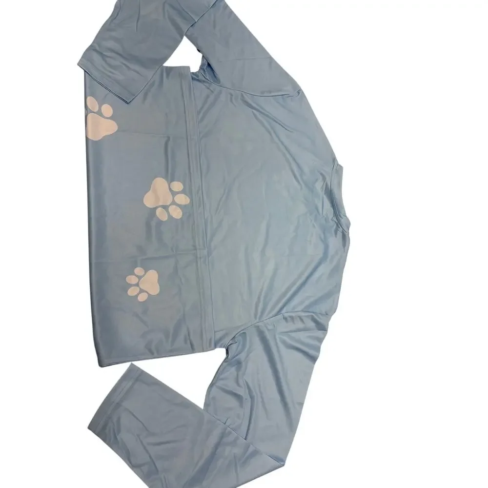 Light blue long sleeve paw print T-shirt adult size XL dog paw print top new - Picture 5 of 6